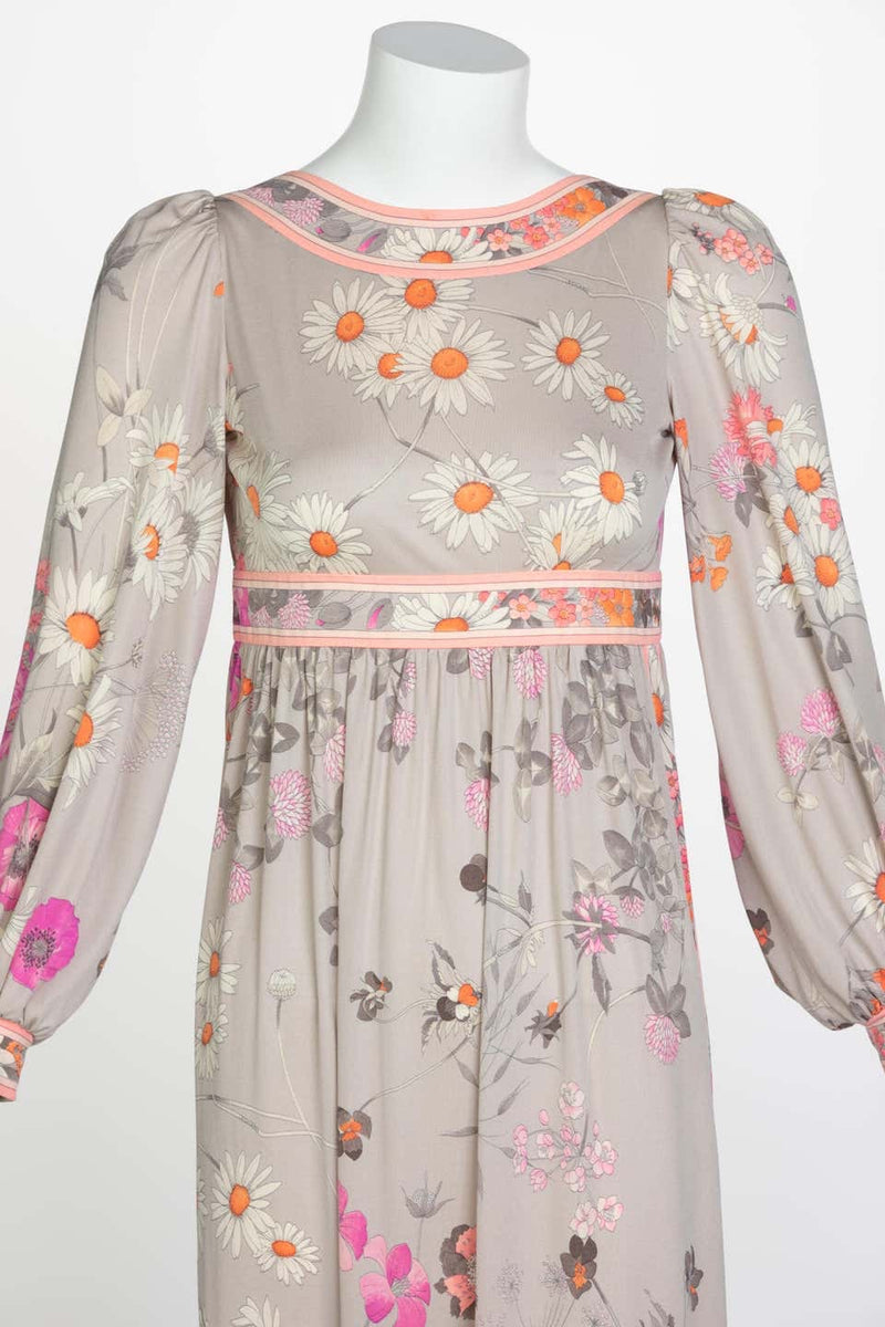 Leonard Paris Silk Floral Floral Print Open Square-Back Maxi Dress, 1970s