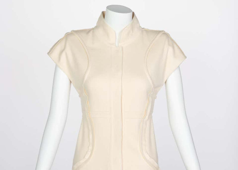 Fendi Ivory Sculpted Wool Short Sleeve Dress, 2008