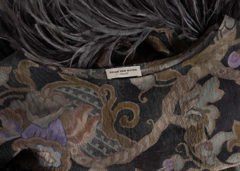 Dries Van Noten Silk Print Ostrich Feather Tunic Top Runway Fall 2013