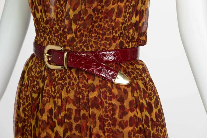 James Galanos Couture Chiffon Cheetah Print Open Back Halter Dress, 1980s