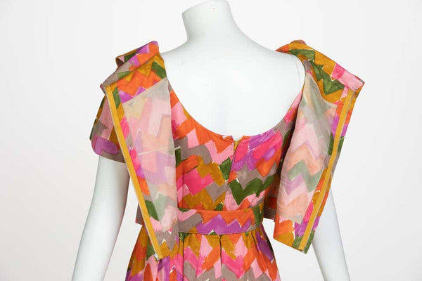 Christian Dior Demi-Couture Colorful Chevron Tailored Belted Dress, 1950s