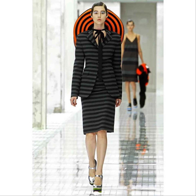 Prada Striped Orange & Black Wide Brim Hat Runway Spring 2011