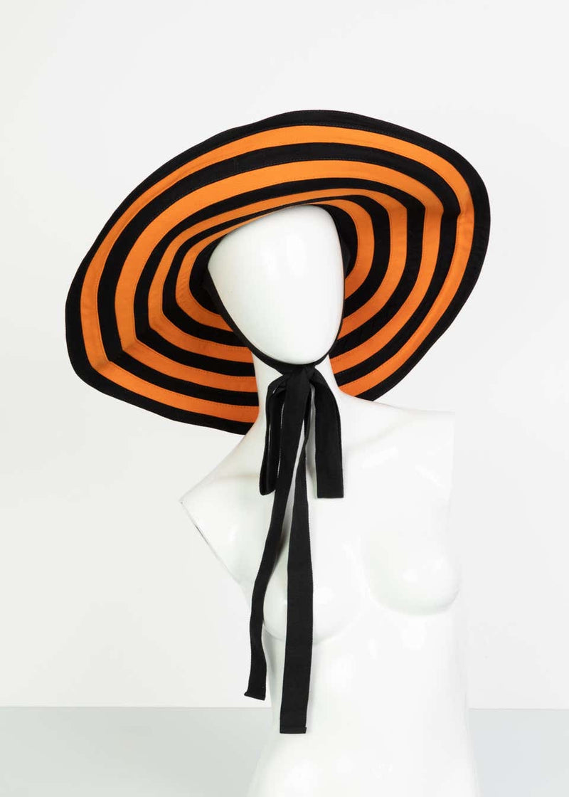 Prada Striped Orange & Black Wide Brim Hat Runway Spring 2011