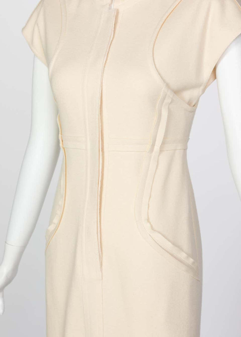 Fendi Ivory Sculpted Wool Short Sleeve Dress, 2008