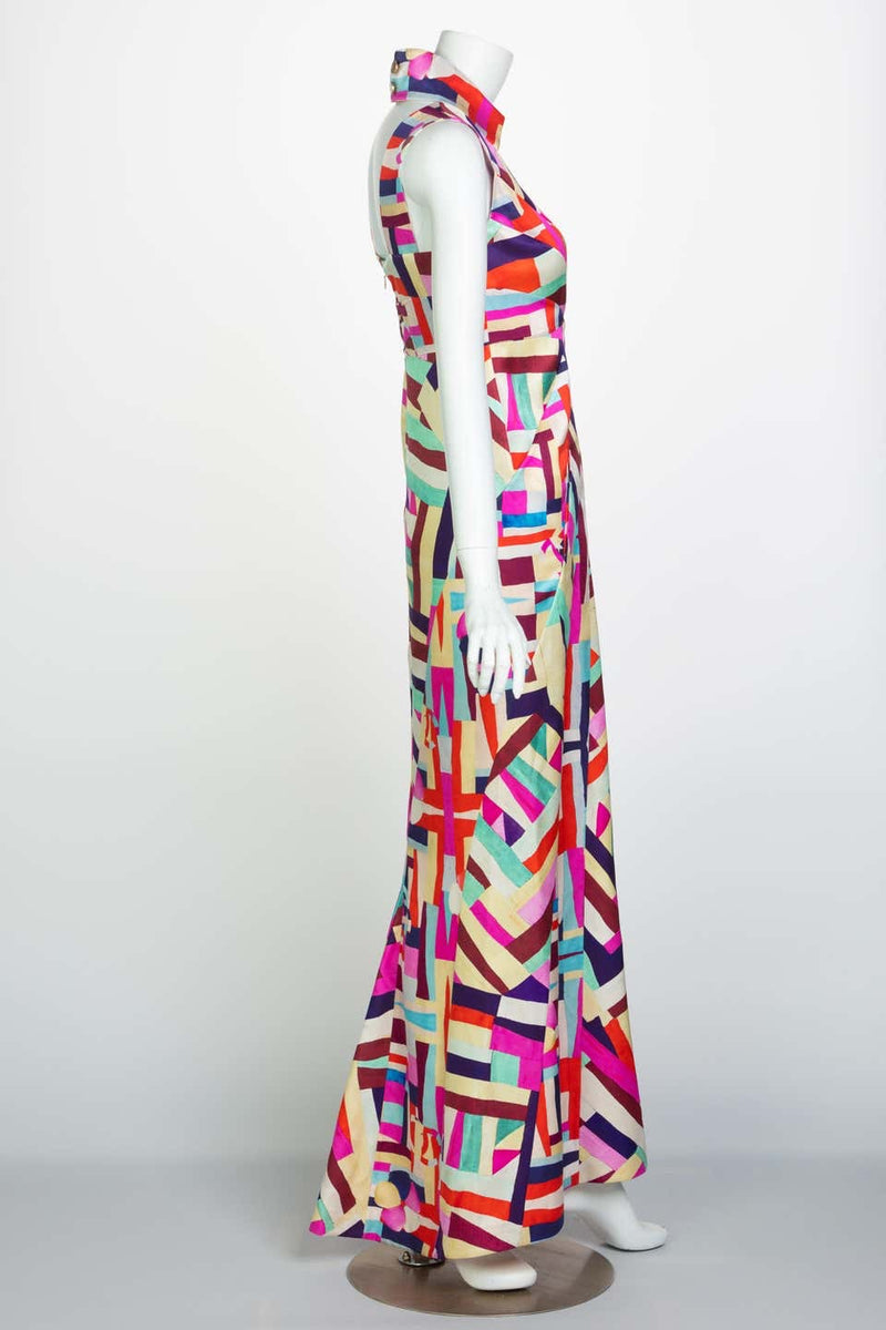 Chanel New Multicolored Print Cut Out Back Maxi Dress Cruise 2016