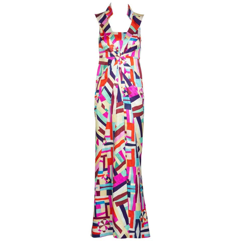 Chanel New Multicolored Print Cut Out Back Maxi Dress Cruise 2016