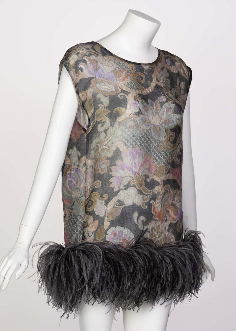 Dries Van Noten Silk Print Ostrich Feather Tunic Top Runway Fall 2013