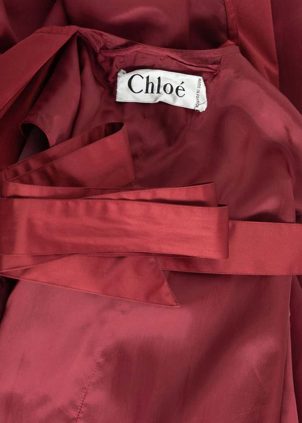 Chloé Bordeaux Gabardine Belted Cape Trench Coat, 1980s