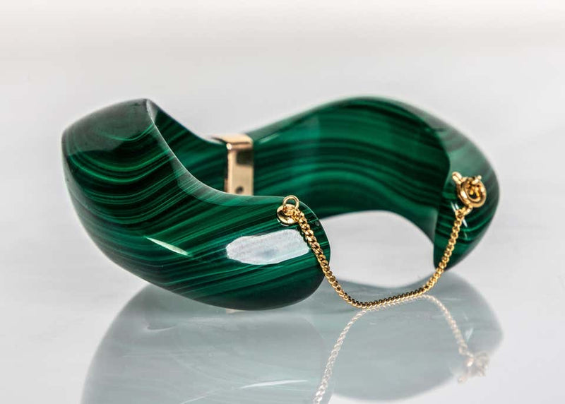 Vintage Carved Malachite Gold Detail Cuff Bracelet