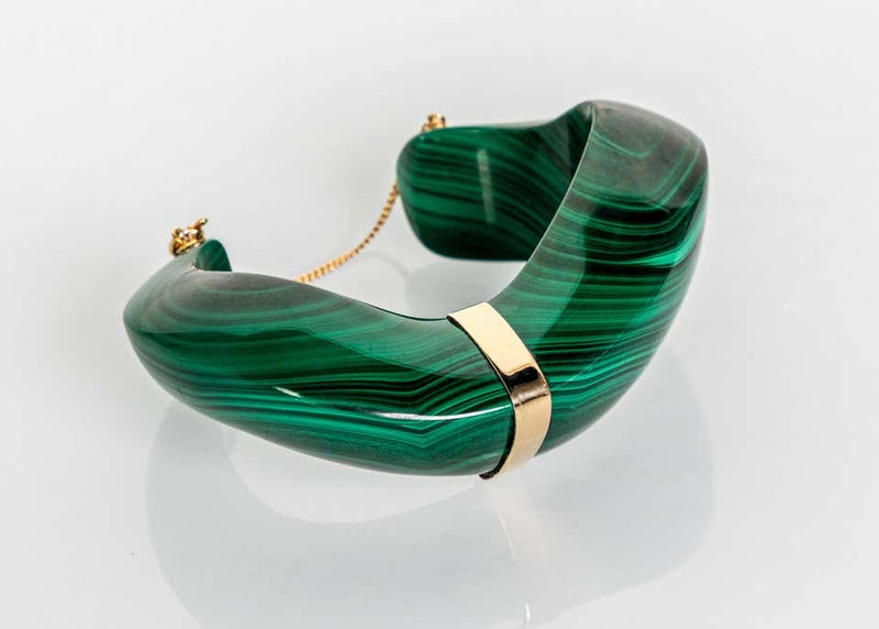 Vintage Carved Malachite Gold Detail Cuff Bracelet