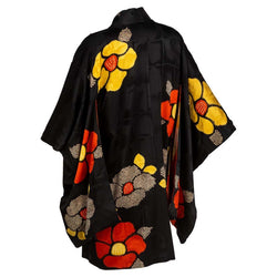 1930s Black Vibrant Shibori Flower Silk Kimono Jacket