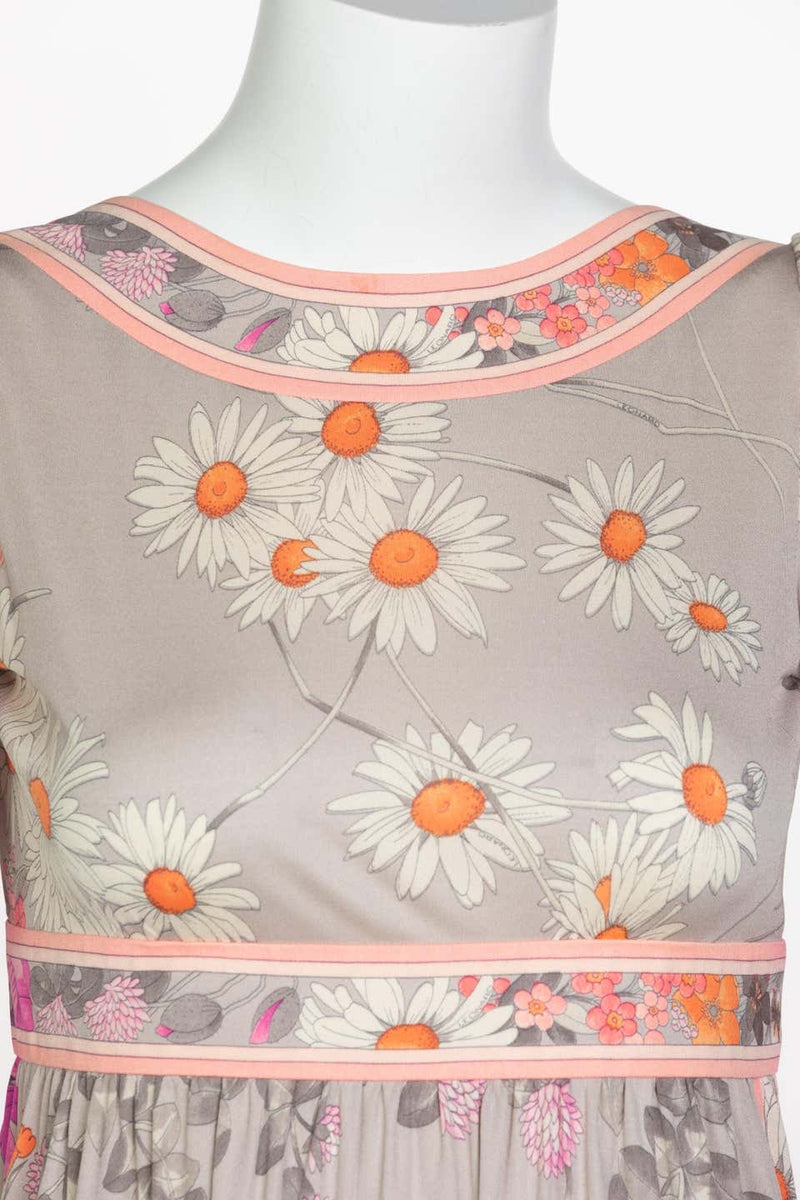 Leonard Paris Silk Floral Floral Print Open Square-Back Maxi Dress, 1970s