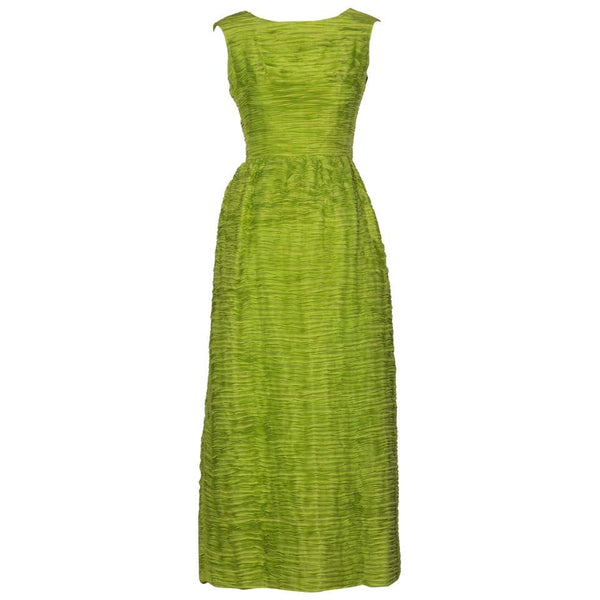 Sybil Connolly Couture Green Pleated Linen Dress, 1960s