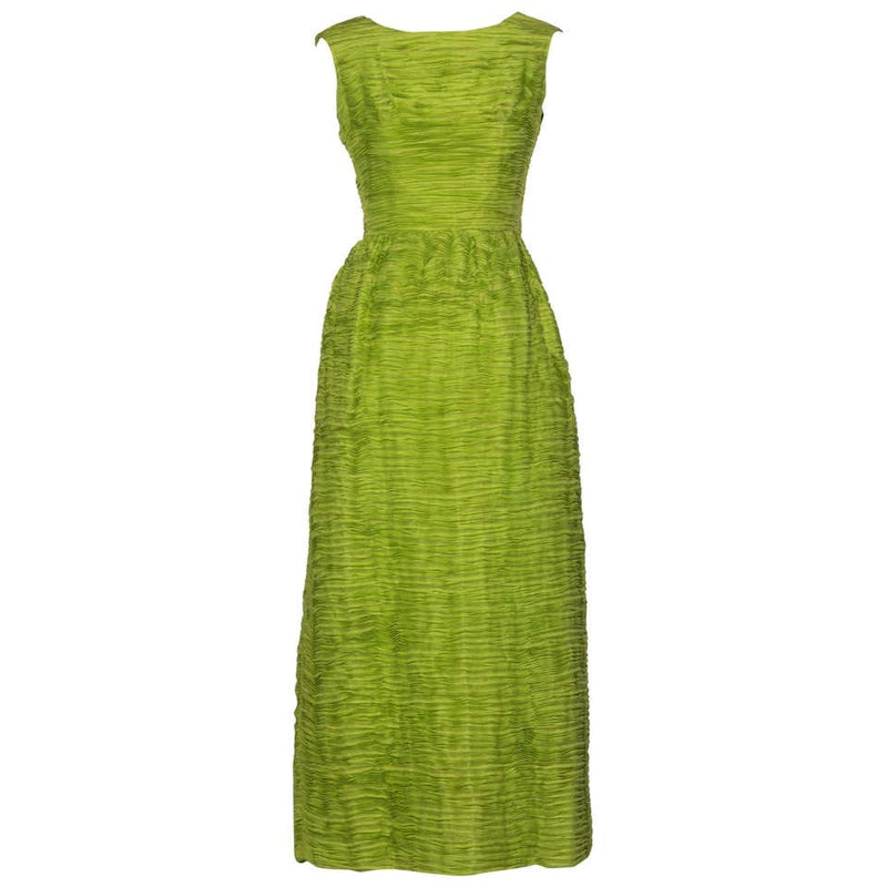 Sybil Connolly Couture Green Pleated Linen Dress, 1960s Sybil Connolly Couture Green Pleated Linen Dress, 1960s