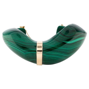 Vintage Carved Malachite Gold Detail Cuff Bracelet