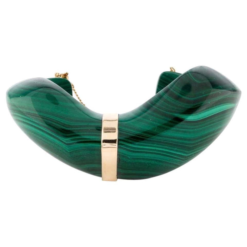 Vintage Carved Malachite Gold Detail Cuff Bracelet