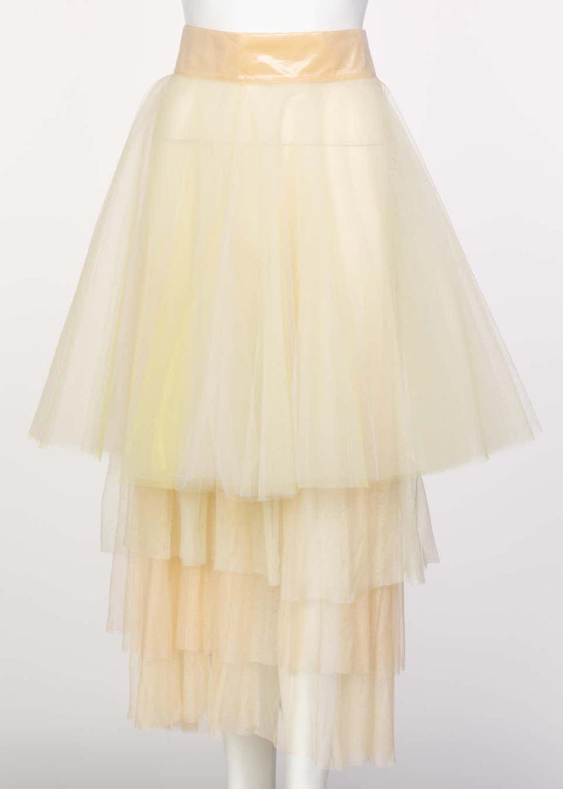 Fendi Yellow Silk Sequins Tulle Dress + Petticoat Set Runway 2008