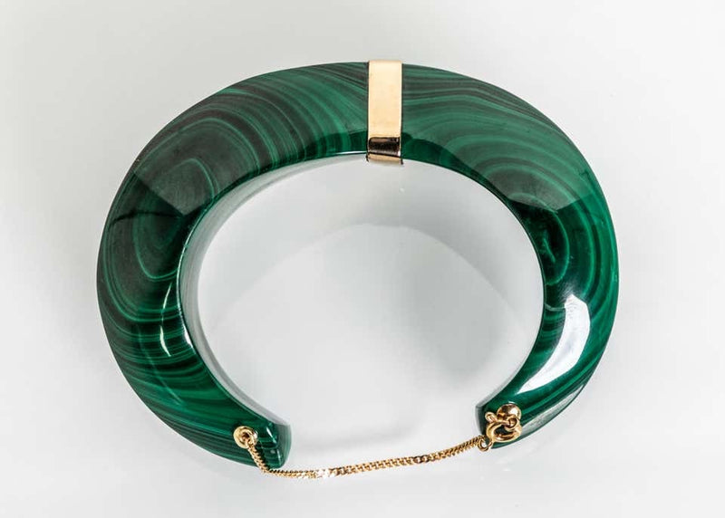 Vintage Carved Malachite Gold Detail Cuff Bracelet