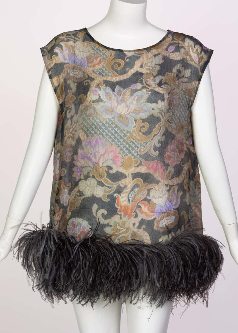 Dries Van Noten Silk Print Ostrich Feather Tunic Top Runway Fall 2013