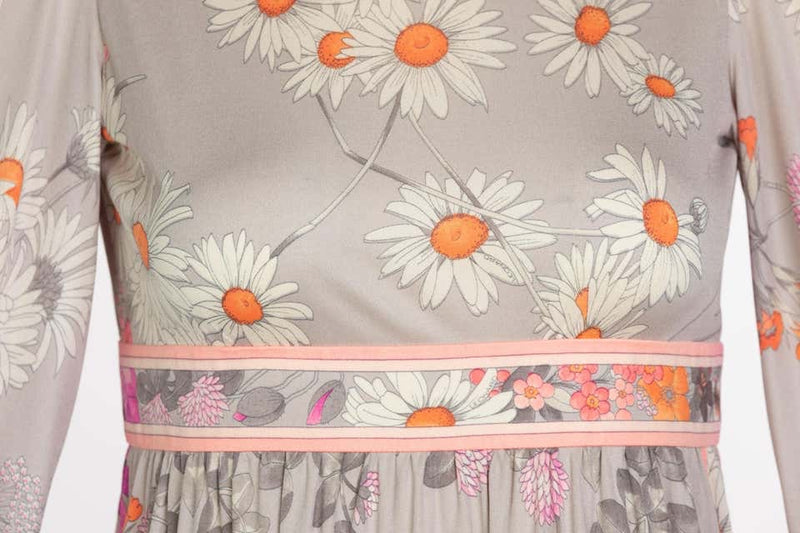 Leonard Paris Silk Floral Floral Print Open Square-Back Maxi Dress, 1970s