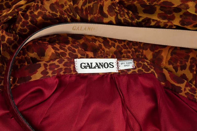 James Galanos Couture Chiffon Cheetah Print Open Back Halter Dress, 1980s