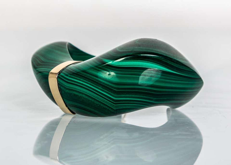 Vintage Carved Malachite Gold Detail Cuff Bracelet