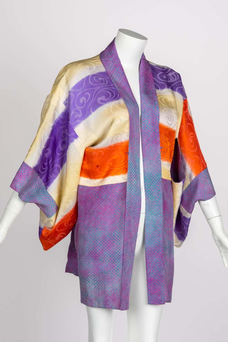 Purple Shibori Striped Silk Kimono Jacket 1970s