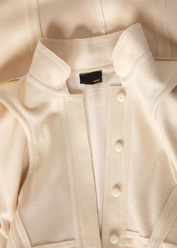 Fendi Ivory Sculpted Wool Short Sleeve Dress, 2008