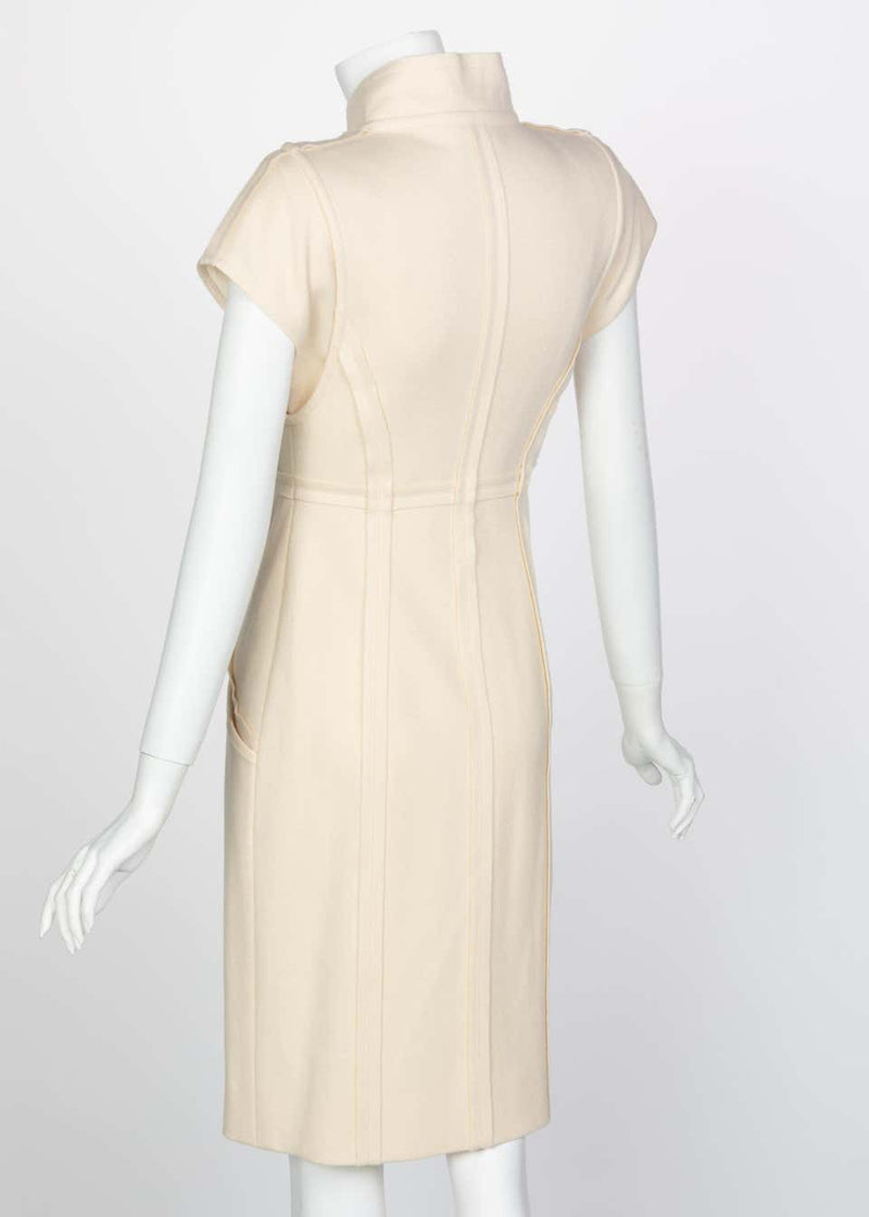 Fendi Ivory Sculpted Wool Short Sleeve Dress, 2008