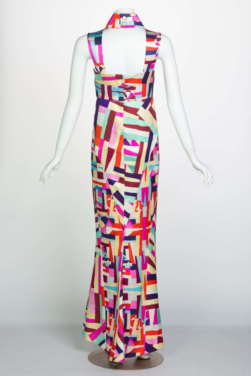 Chanel New Multicolored Print Cut Out Back Maxi Dress Cruise 2016
