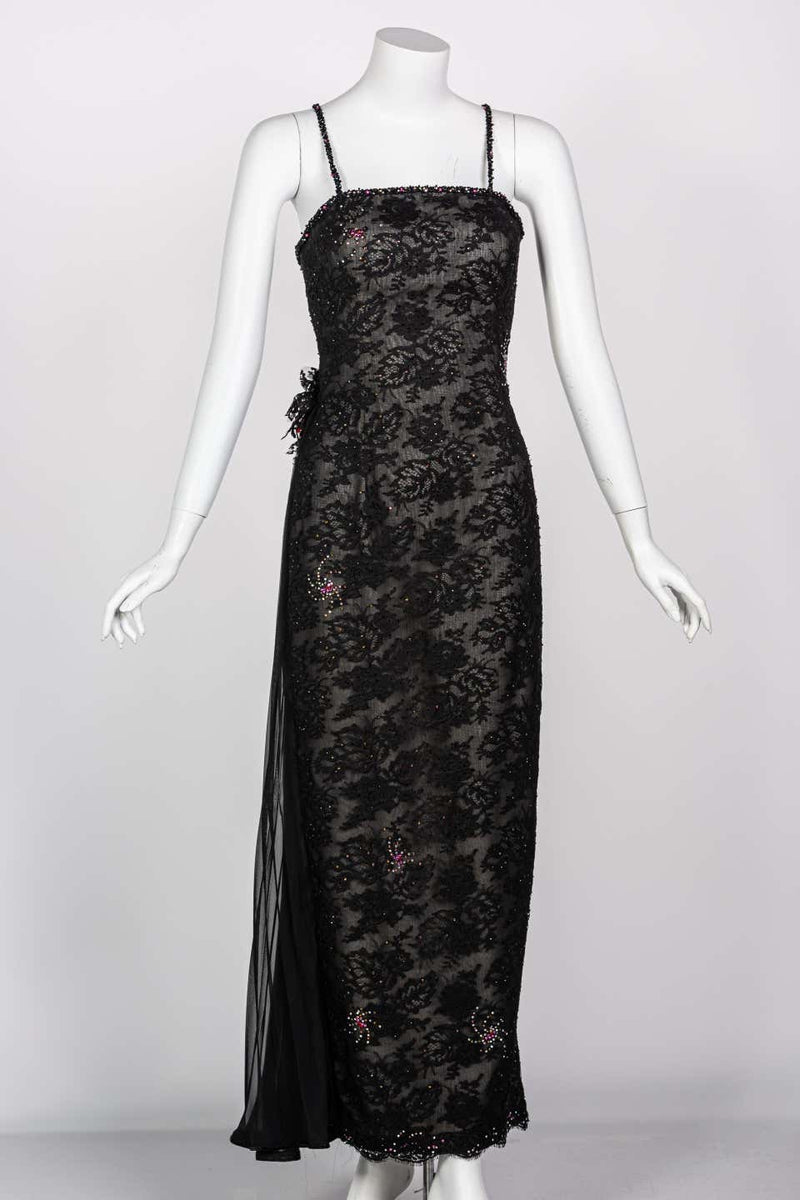 Vintage Sam Carlin Saks Fifth Avenue Black Lace Gown