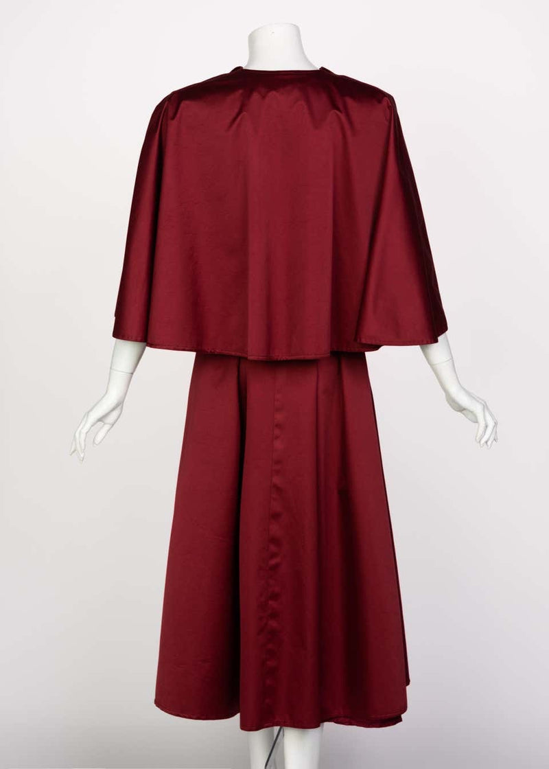 Chloé Bordeaux Gabardine Belted Cape Trench Coat, 1980s