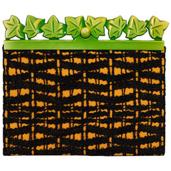 Isabel Canovas Black & Gold Silk Leather Green Bakelite Leaf Clutch, 1980s