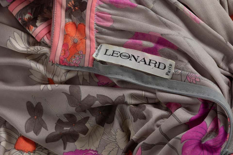 Leonard Paris Silk Floral Floral Print Open Square-Back Maxi Dress, 1970s