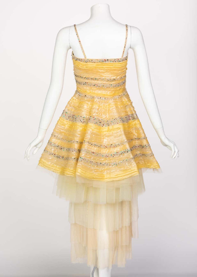 Fendi Yellow Silk Sequins Tulle Dress + Petticoat Set Runway 2008