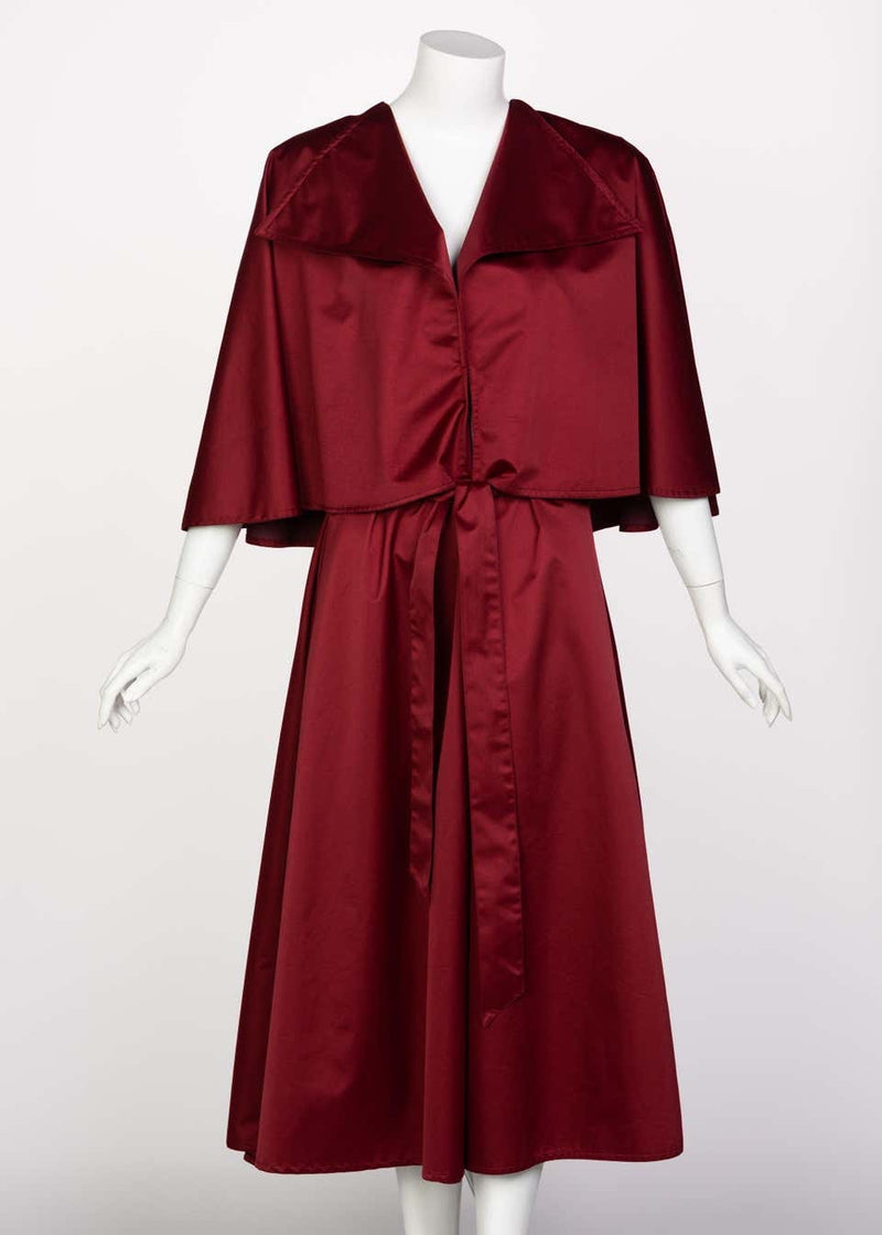 Chloé Bordeaux Gabardine Belted Cape Trench Coat, 1980s
