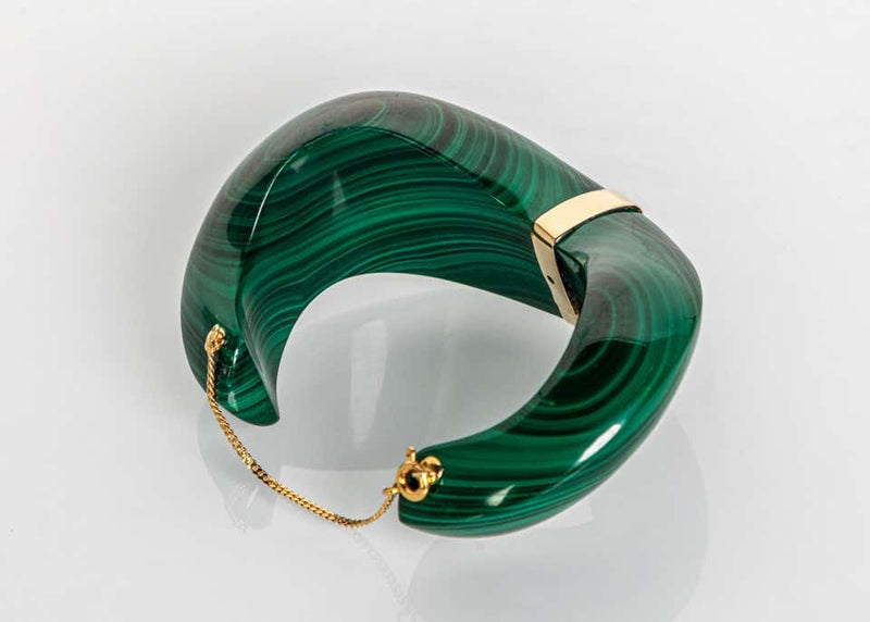 Vintage Carved Malachite Gold Detail Cuff Bracelet