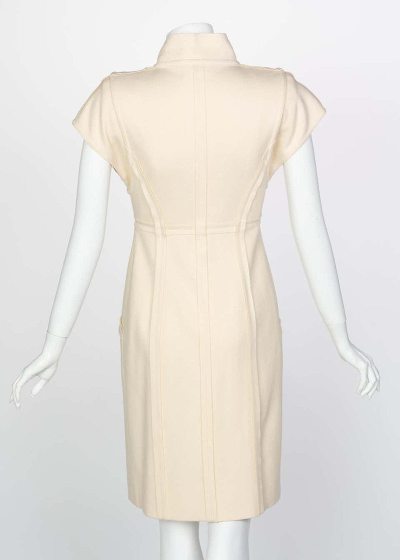 Fendi Ivory Sculpted Wool Short Sleeve Dress, 2008