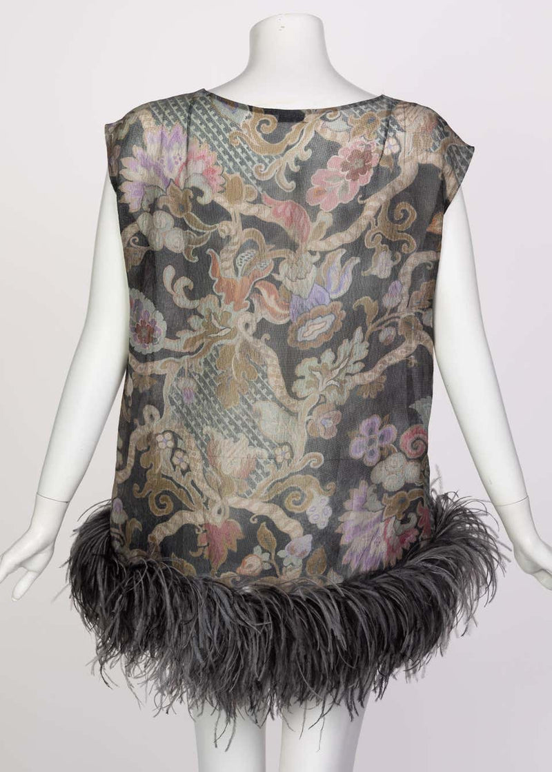Dries Van Noten Silk Print Ostrich Feather Tunic Top Runway Fall 2013