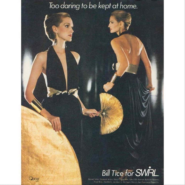 Bill Tice Gold Lurex Plunge Neck Belted Maxi Dress, 1980s