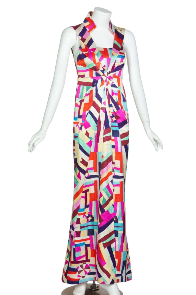 Chanel Multicolor Printed Silk Back Cut Out Sleeveless Maxi Dress