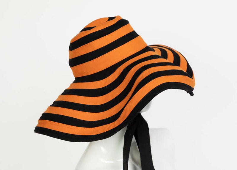 Prada Striped Orange & Black Wide Brim Hat Runway Spring 2011