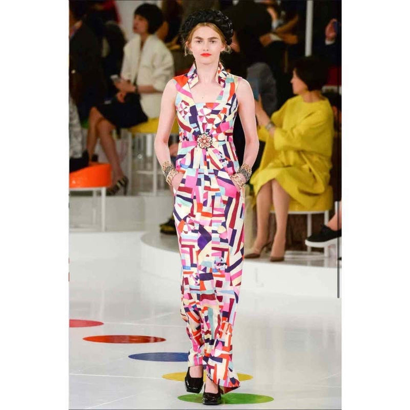 Chanel New Multicolored Print Cut Out Back Maxi Dress Cruise 2016