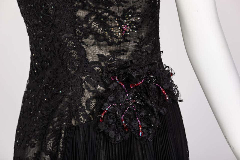 Vintage Sam Carlin Saks Fifth Avenue Black Lace Gown