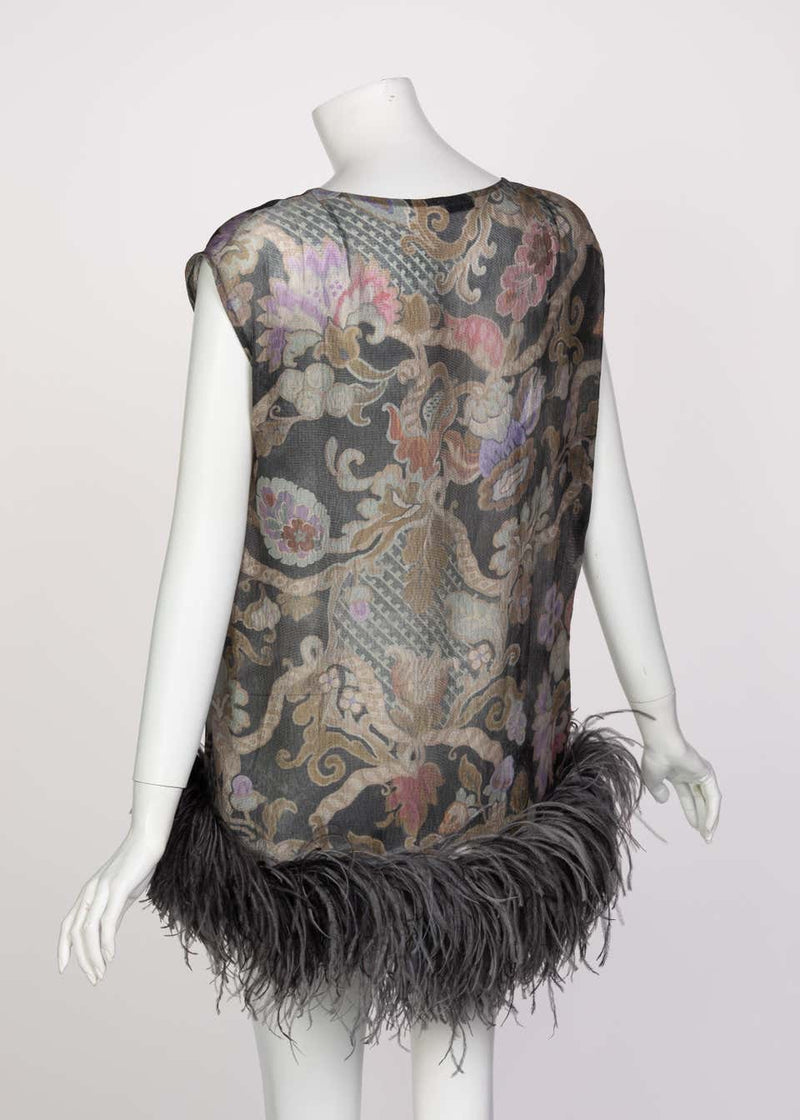 Dries Van Noten Silk Print Ostrich Feather Tunic Top Runway Fall 2013