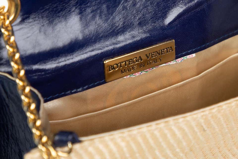 Vintage Bottega Veneta Multicolored Lizard Raffia Gold Chain Bag