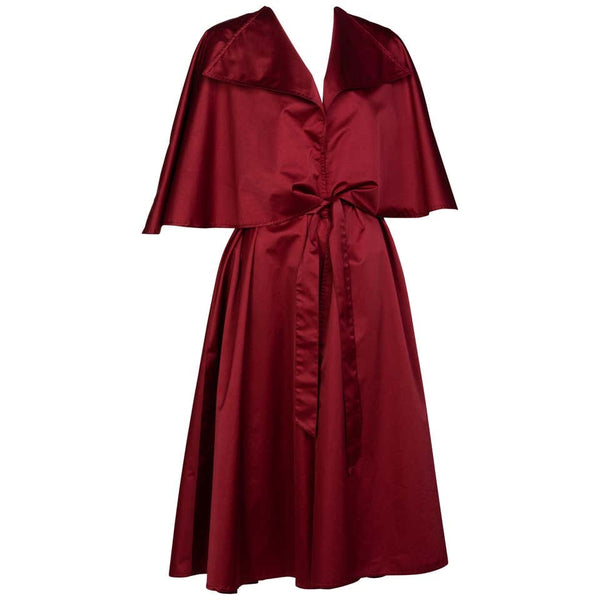 Chloé Bordeaux Gabardine Belted Cape Trench Coat, 1980s