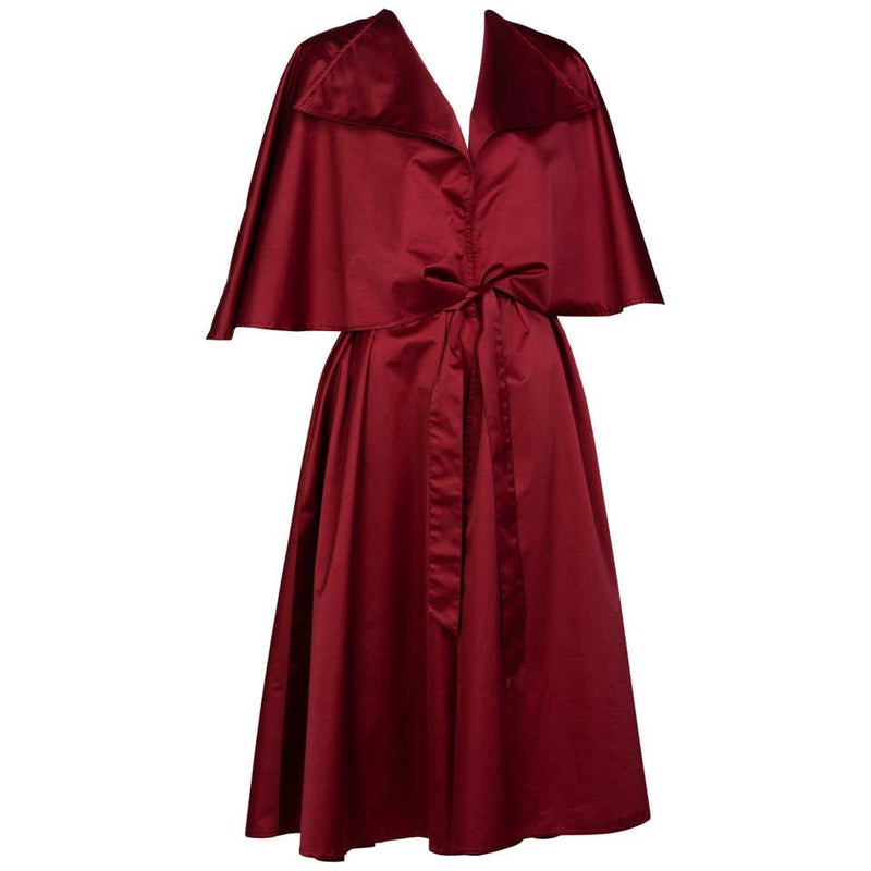Chloé Bordeaux Gabardine Belted Cape Trench Coat, 1980s