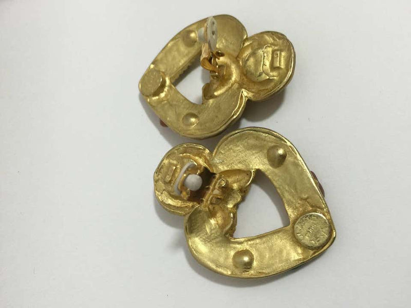 Vintage Claire Deve Gold Heart & Quartz Earrings