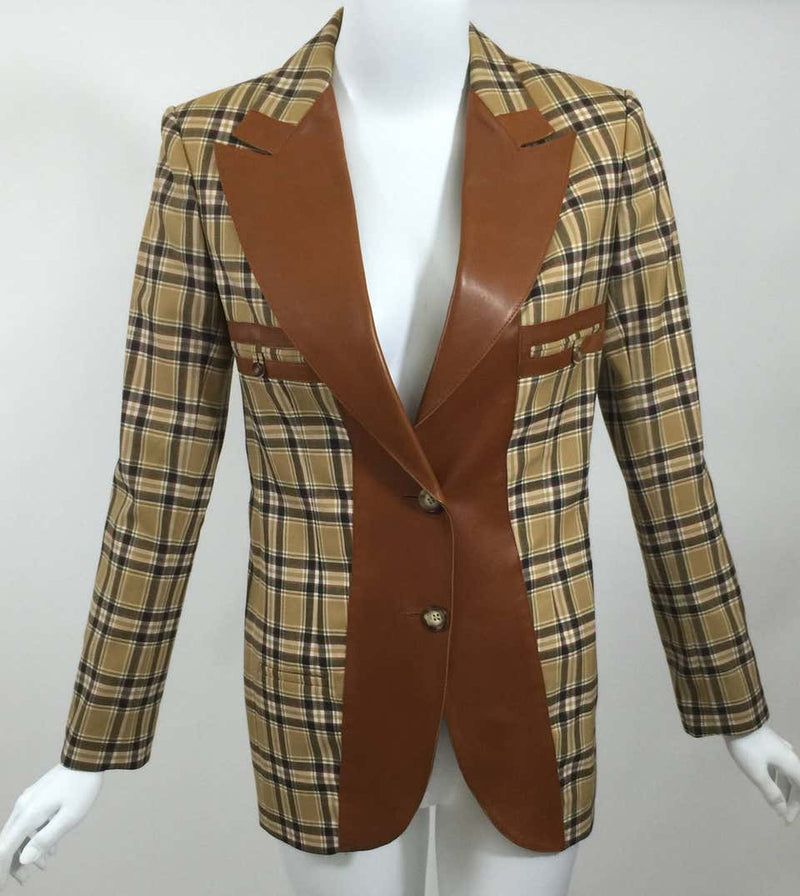 Christian Dior Wool Plaid and Leather Trim Jacket